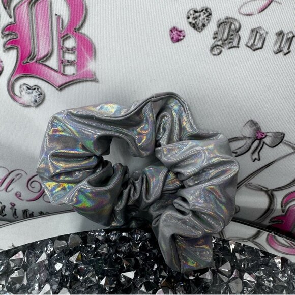 Holographic scrunchie Silver Metallic Hair Scrunchie sparkly colorful silver main image 5